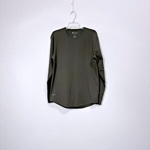 BYLT LUX Drop-Cut Long Sleeve Crew Neck Stretch Shirt Green Streetwear Men L
